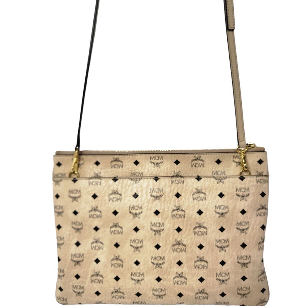 MCM Visetos beige crossbody pouch 11" x 8"